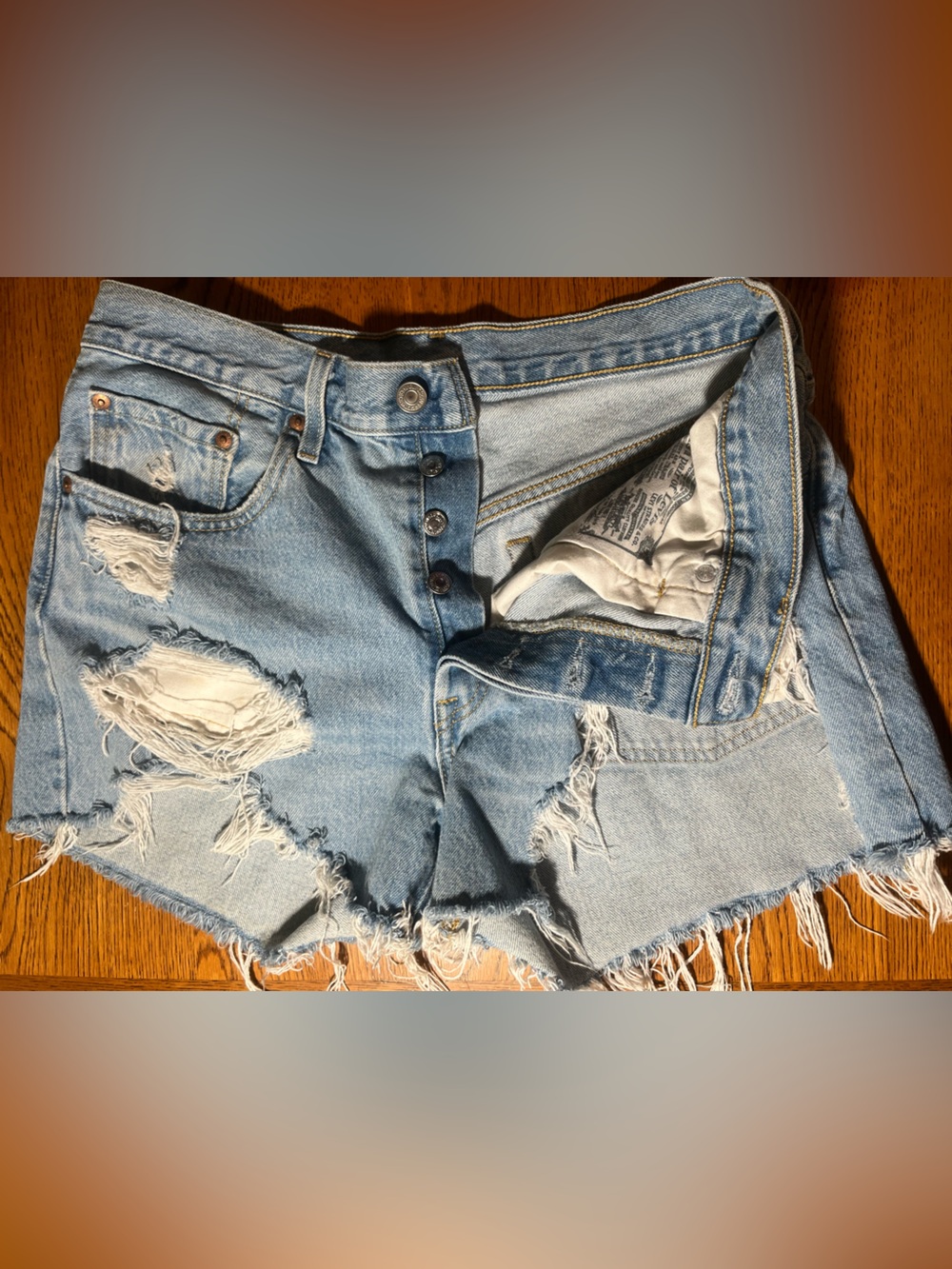 Levi's Light Blue Distressed Denim Cutoff Shorts - Picture 5 of 9